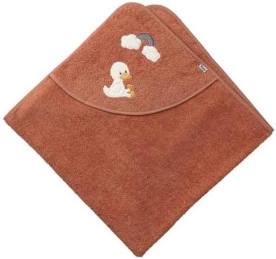 Zachte Badhanddoek met Capuchon voor Baby of Peuter | 100x100 cm | Katoen met Eend & Regenboog Applicatie