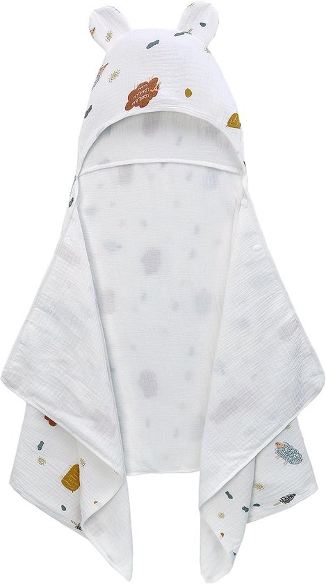 Zachte badhanddoek met capuchon voor baby's, 70 x 140 cm, 100% katoenen gaas