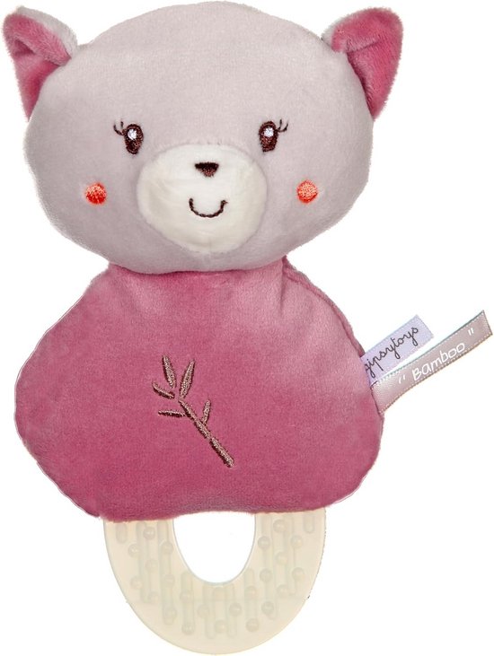 Zachte Bijtknuffel Katje met Ritselend Geluid - Roze & Grijs - 17 cm - Eerste Leeftijd van Merkloos