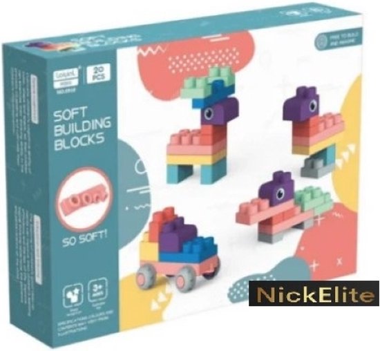 Zachte bouwblokken - Soft building blocks - Grote blokken - leerzaam - vanaf 18 maanden - veilig voor tanden - afgeronde hoeken - buigzaam - Merk NickElite van NickElite