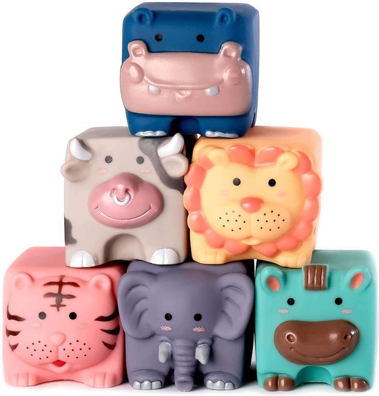 Zachte bouwblokken voor baby's en kinderen 6 stuks - badspeelgoed - stapeltoren - stapelblokken - speelgoed 1 jaar - speelgoed 2 jaar van Playfun