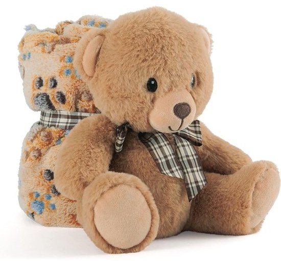 Zachte Bruine Knuffeldeken met Pluche Teddybeer voor Baby's en Peuters - Perfecte Eerste Deken en Plaid voor Kinderen van 0 tot 3 Jaar - 120x80 cm
