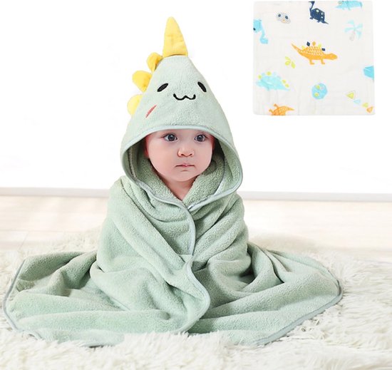 Zachte Capuchon Babyhanddoek 80 x 80 cm - Groen met Mousseline Washandje - Voor Pasgeborenen van Merkloos