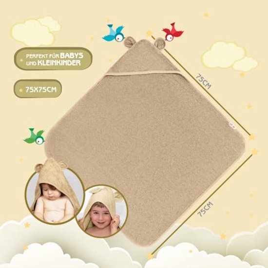 Zachte en Absorberende Babyhanddoek met Capuchon - 75x75 cm, 100% Bamboe - Ideaal voor Baby's en Peuters - Leuke Geschenkverpakking van Merkloos