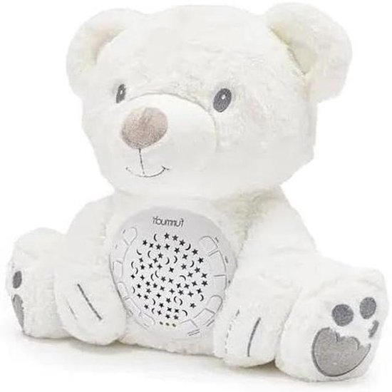Zachte IJsbeer - Projector Knuffel - Kind Kalmeren - Sterren & Maan Projectie - 10x15x10 cm - Wit