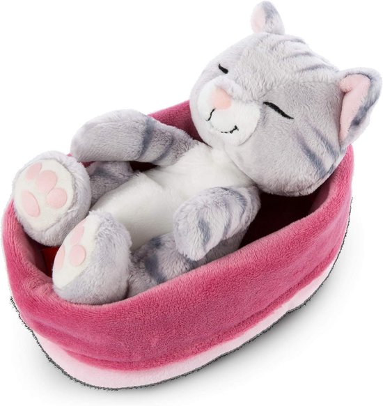 Zachte Kat in Roze-Paars Mandje 16 cm - Pluche Knuffeldieren voor Kinderen en Baby's - Speelgoed voor Knuffelen en Slapen van Merkloos