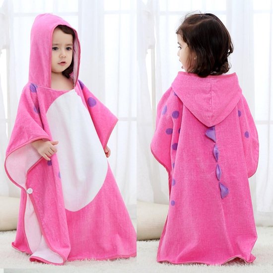 Zachte Katoenen Baby Badhanddoek met Capuchon - Dinosaurus Roze - 70x70 cm