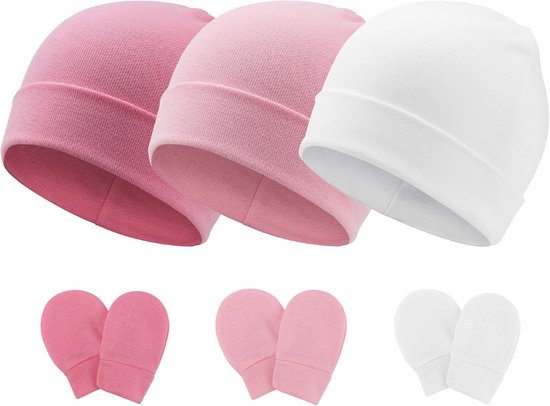 Zachte Katoenen Babymuts en Wantjes Set voor Pasgeboren Meisjes (0-6 Maanden)