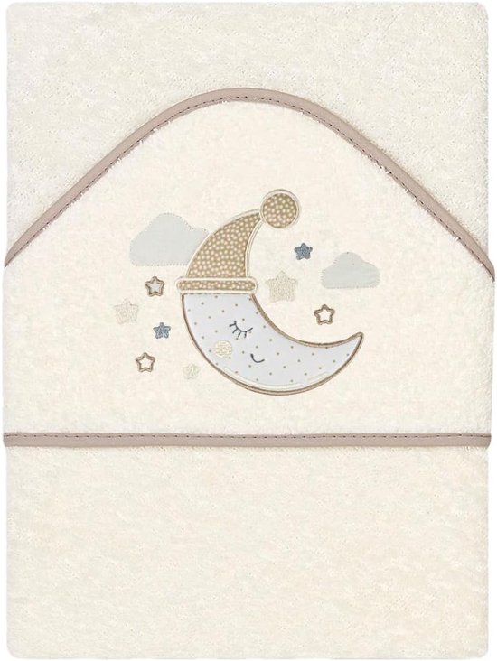Zachte Katoenen Badhanddoek met Capuchon voor Baby en Peuter - 100x100 cm Beige Maan Design