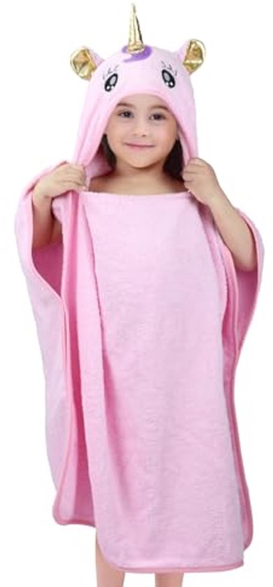 Zachte katoenen poncho voor meisjes - Eenhoorn badhanddoek met capuchon voor zwembad en strand van Merkloos