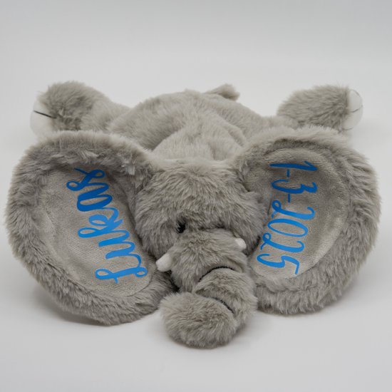Zachte Knuffel Olifant - Uniek Kraamcadeau - Gepersonaliseerd met de naam van de baby - Bedrukt Kraamkado voor Jongen en Meisje van Merkloos