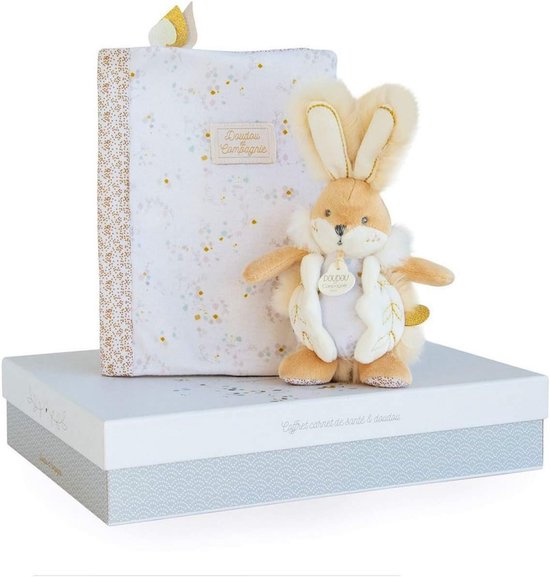 Zachte Knuffeldeken met Geboorteboekje: Beige Konijn Geschenksset