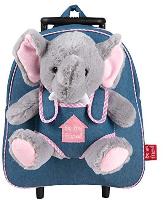Zachte Knuffeldier Rugzak met Wielen voor Peuters en Kleuters - Pluche Kindertas met Knuffelbeest - 28x32x11 cm van Merkloos