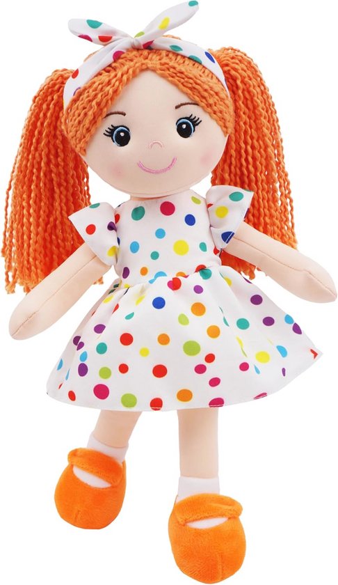 Zachte knuffelige pluche pop voor meisjes - 35cm knuffelbare lappenpop in oranje