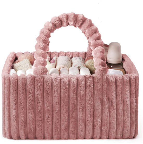 Zachte Luiermand voor Baby's - Luier Organizer - Opbergmand voor De Babykamer met Uitneembaar Tussenschot, Draagbare Luiermand, Cadeau voor Kersverse Ouders - 38*25,5*18 CM Roze