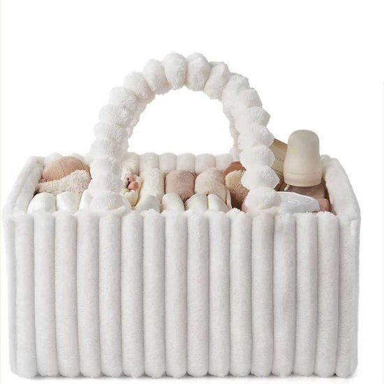 Zachte Luiermand voor Baby's - Luier Organizer - Opbergmand voor De Babykamer met Uitneembaar Tussenschot, Draagbare Luiermand, Cadeau voor Kersverse Ouders - 38*25,5*18 CM Wit van Merkloos