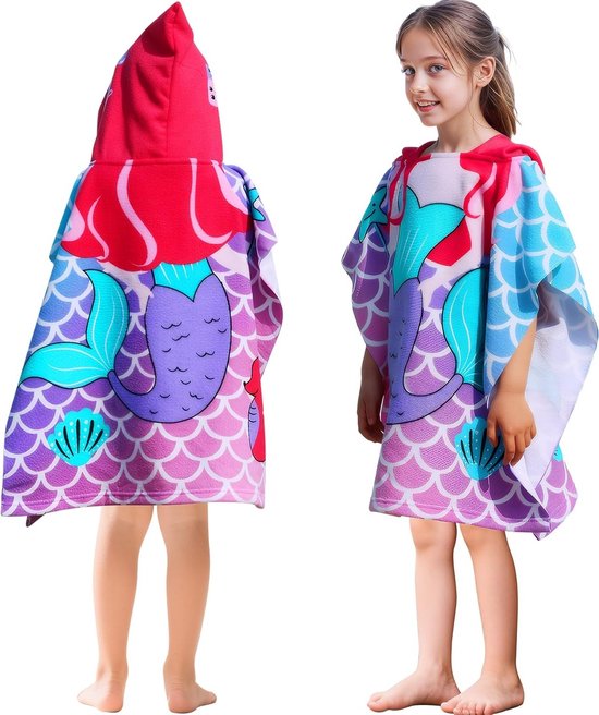 Zachte Microfiber Badponcho met Kap voor Meisjes, Dierenpatroon, Ideaal voor Strand en Zwembad, 60x60cm, Geschikt voor Kinderen van 2-6 Jaar