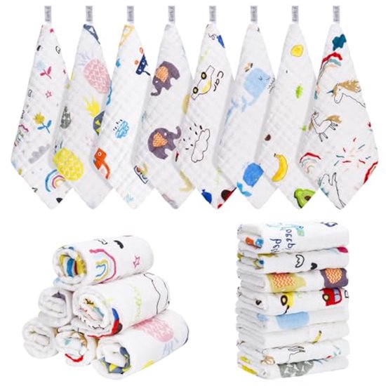 Zachte Mousseline Doeken - 8 Stuks Multifunctionele Babydoeken 25x25 cm van Merkloos