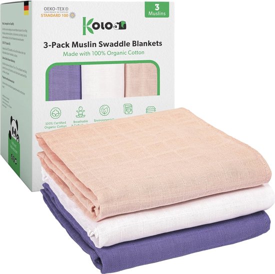 Zachte Musseline doeken voor baby's - Hydrofieldoeken, Spuugdoeken, Luiers - 3 stuks - 70 x 70 cm - Huidvriendelijk en Extreem Absorberend van Little Dutch