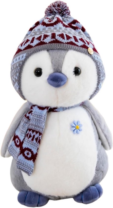 Zachte Pinguïn Knuffelbeest met Capuchon Pluche Speelgoed (20 cm, Grijs) van Merkloos