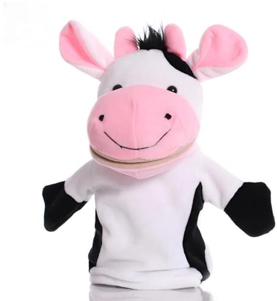 Zachte Pluche Dierentuin Handpoppen voor Kinderen - Grote Beweegbare Monden Koe 25cm van Merkloos