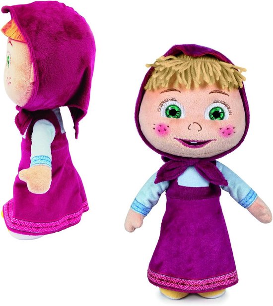 Zachte pluche Masha-pop 20 cm met roze sjaal voor kinderen vanaf 3 jaar van Merkloos