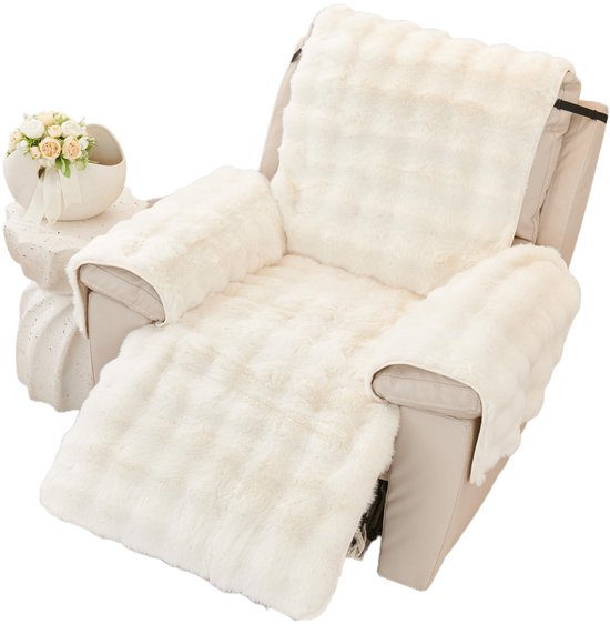 Zachte pluche stoelbeschermer, stoelkussen, armleuninghoezen, nieuwe antislip stoelovertrek, pluizig imitatiebont relaxstoel hoes (crème, 60 x 225 cm)
