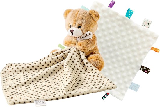 Zachte, pluizige babydeken met dierengezicht voor meisjes en jongens, leuk cadeau voor verjaardag en babyshower, knuffelbeer bruin + hanger