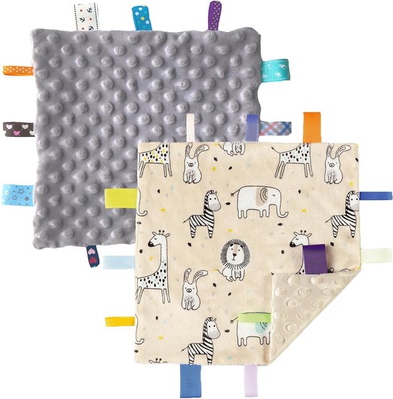 Zachte Sensory Babydeken voor Jongens, Perfect als Kraamcadeau of Verjaardagscadeau, 10 x 10 Inch Zoo + Grijs van Merkloos