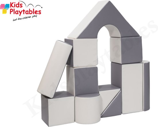 Zachte Soft Play Foam Blokken set 11 stuks grijs-wit | grote speelblokken | baby speelgoed | foamblokken | reuze bouwblokken | motoriek peuter | schuimblokken van Mamaloes
