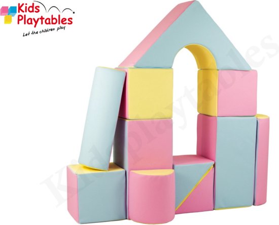 Zachte Soft Play Foam Blokken set 11 stuks Pastel roze-geel-blauw | grote speelblokken | baby speelgoed | foamblokken | reuze bouwblokken | motoriek peuter | schuimblokken van Mamaloes