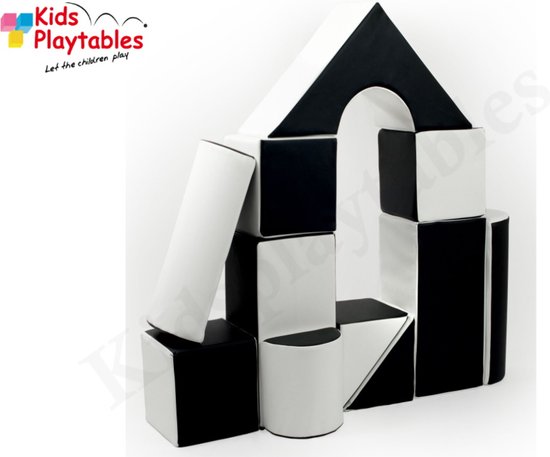 Zachte Soft Play Foam Blokken set 11 stuks zwart-wit | grote speelblokken | baby speelgoed | foamblokken | reuze bouwblokken | motoriek peuter | schuimblokken van Vintekids
