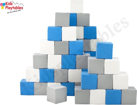 Zachte Soft Play Foam Blokken set 45 stuks wit-grijs-blauw | grote speelblokken | baby speelgoed | foamblokken | reuze bouwblokken | Soft play speelgoed | schuimblokken van $