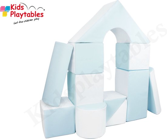 Zachte Soft Play Foam Bouwblokken set 11 stuks wit-blauw | grote speelblokken | baby speelgoed | foamblokken | reuze bouwblokken | motoriek peuter | schuimblokken van Eco Toys
