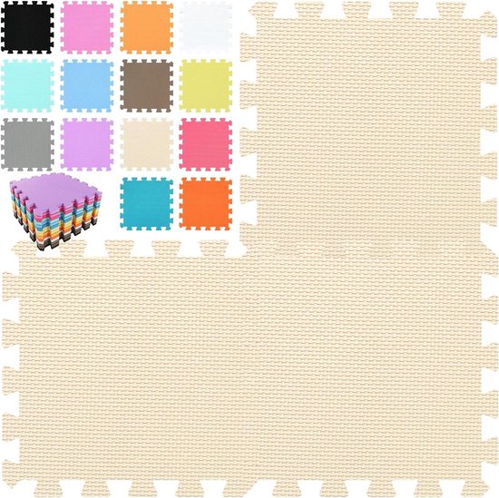 Zachte speelmat van EVA-schuim voor baby's op de grond - Stapelbare opvouwbare puzzelstukken - 18 tegels - 30 x 30 x 10 cm - beige van Toddlekind