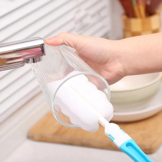 Zachte sponsborstel - Flessenborstel -  Babyfles borstel - Flessen spons / reiniger -  Schoonmaakborstel fles - Afwasborstel van spons - Flessenreiniger - Flesborstel - Afwas borstel glazen - Flesreiniger - Blauw van Merkloos