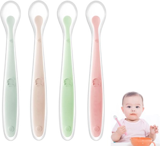 Zachte Tip Baby Lepeltjes - Siliconen Baby Lepels Met Soft Tip - Bestek Lepel - Siliconen - Baby Lepeltjes Bpa Vrij - Babybestek Voor Kinderen En Baby's - Voor Vanaf 1 Maand - Met 4 Opbergvakken - 4 Stuks