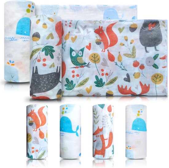 Zachte Wikkeldoek Set met Washandjes voor Pasgeborenen - 6 Stuks Mousselinedoek en Slaapzak