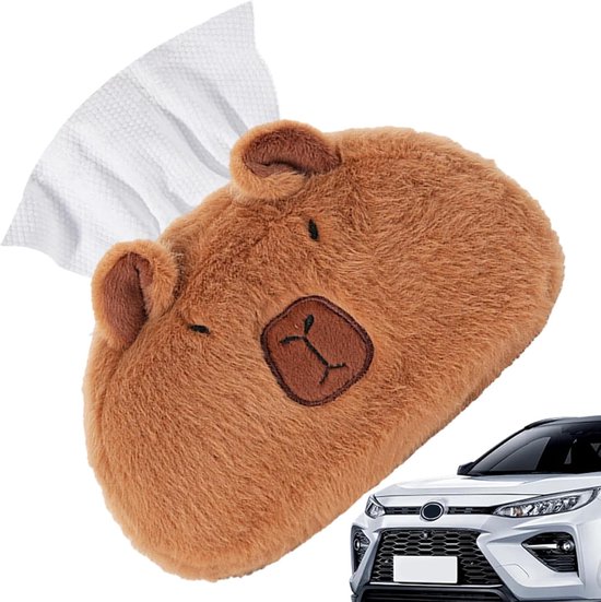 Zakdoekjeshoes Dierenvorm - Pluche Tissueshouder - Auto Interieur - Schattige Capybara Vorm - 22 x 12 x 15 cm - Standaard