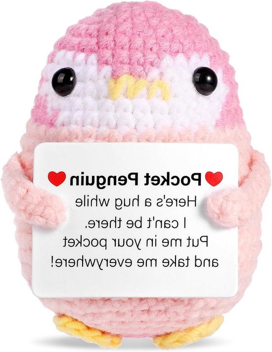 Zakpinguïn Knuffel - Emotionele Steun - Positiviteit Delen - Met Bemoedigende Kaart - 65 cm - Roze