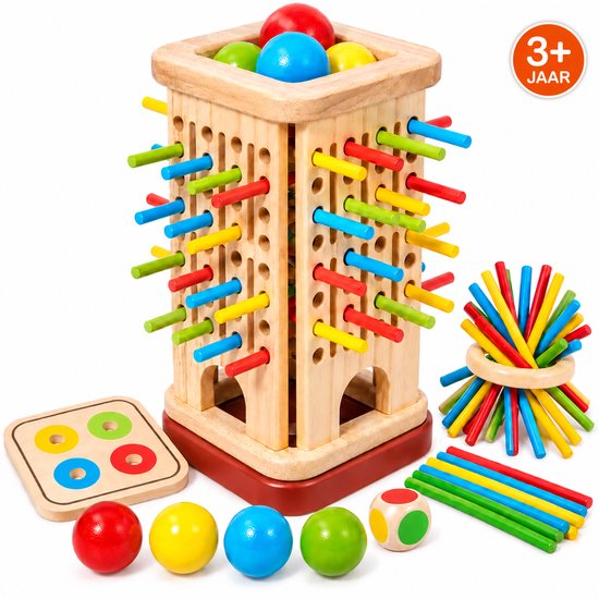Zappiq Montessori Houten Speelgoed 3-in-1 Stokspel – Educatief Spel voor Kleurherkenning – Cadeau 3 Jaar - Kinderspellen