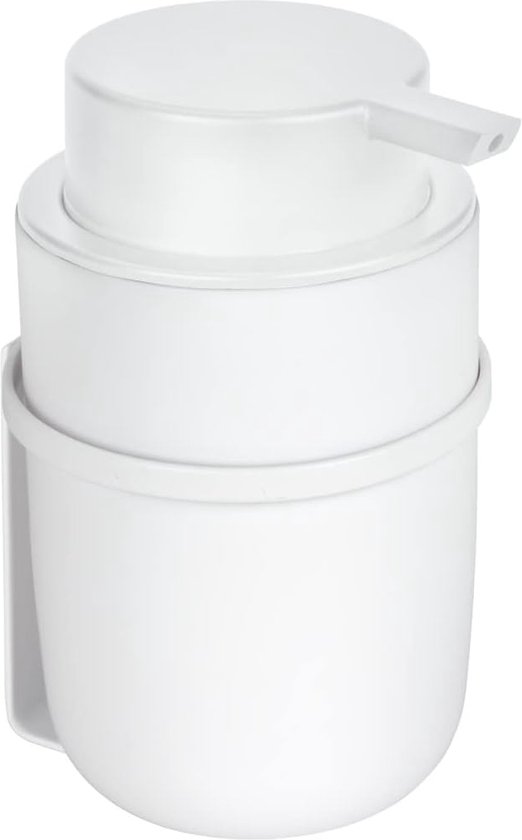 Zeepdispenser, pompdispenser van hoogwaardig kunststof voor bevestiging zonder boren op gladde oppervlakken, voor maximaal 250 ml vloeibare zeep, wandhouder van metaal, wit van $