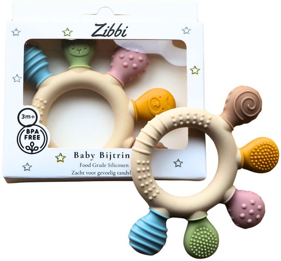 Zibbi Baby Bijtring – Happy Teether – Siliconen Bijtring – BPA-vrij – Voor Baby’s – Tandjes – 3+ maanden
