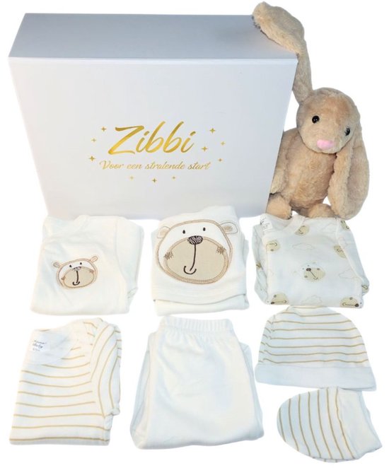 Zibbi Originals Baby Geschenkset Ollie - 9-delig - Unisex - 6-9 Maanden - Wit - Kraamcadeau / Babyshower Geschenk van Zibbi
