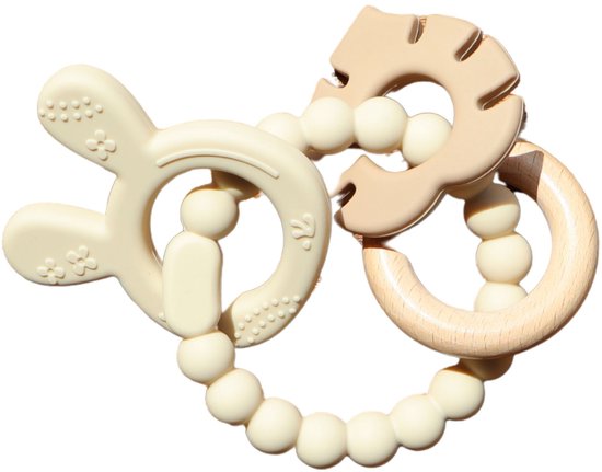 Zibbi Savannah Bijtring Sand – BPA-vrije Siliconen & Beukenhout – Baby Bijtspeeltje – 3+ Maanden