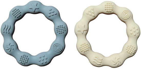 Zibbi Tiny Touch Duo – Bijtring Set van 2 – BPA-vrije Siliconen – Baby Bijtspeelgoed – Blue & Sand