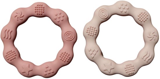Zibbi Tiny Touch Duo – Bijtring Set van 2 – BPA-vrije Siliconen – Baby Bijtspeelgoed – Blush & Sand