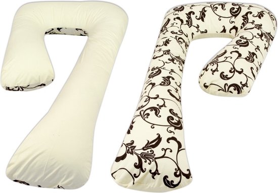 Zijslaapkussen - 235 cm - 100% katoen - crème en crème met blaadjes van Sleeplife