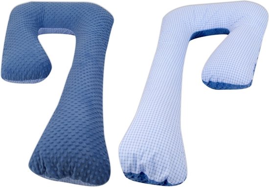 Zijslaapkussen - 235 cm - minky stof en ruitjes - blauw van Little Dreamzz