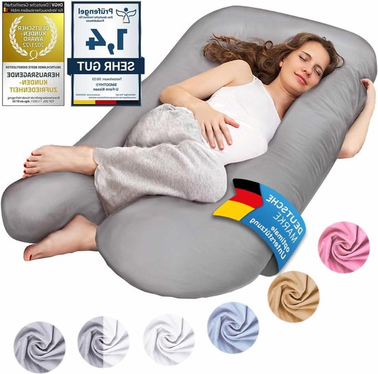 Zijslaper kussen positionering kussen baby kussen & borstvoeding kussen U-vorm Grijs - Katoenen hoes, XXL formaat Pregnancy pillow van Litollo
